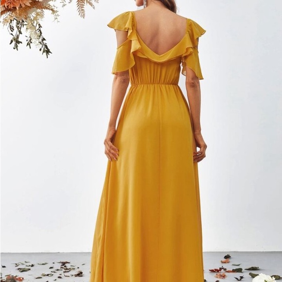 Surplice Neck mustard Butterfly Sleeve Chiffon Dress size Small - Picture 4 of 7